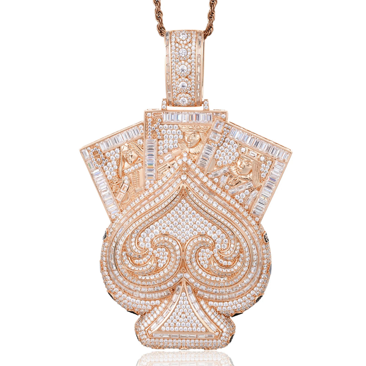 VVS1 Moissanite Baguette Spade Poker Card Pendant | 925 Sterling Silver or Brass | GRA Certified | Passes Diamond Tester