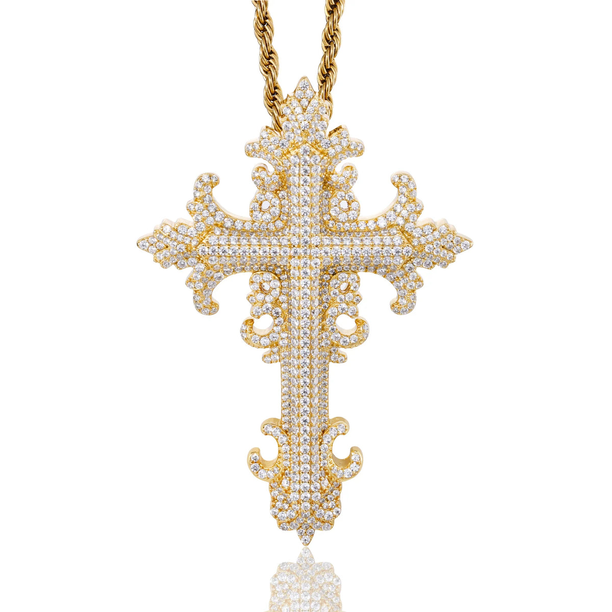 VVS1 Moissanite Baroque Carved Cross Pendant | 925 Sterling Silver | GRA Certified | Passes Diamond Tester
