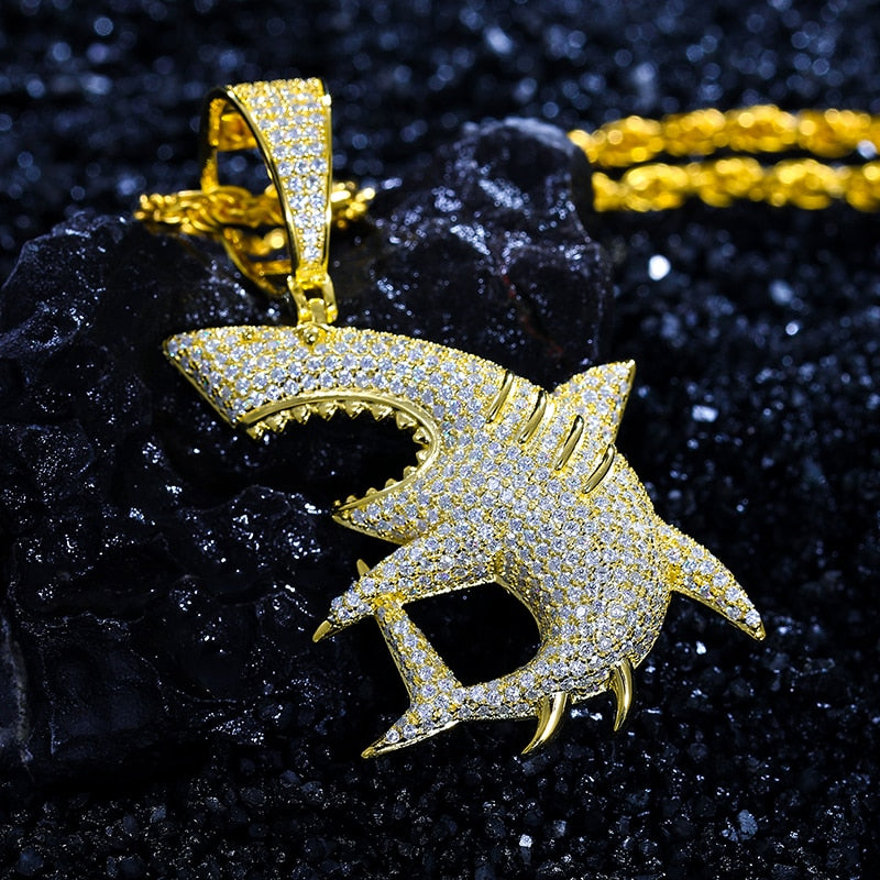 VVS1 Moissanite Shark Pendant Necklace – 925 Sterling Silve