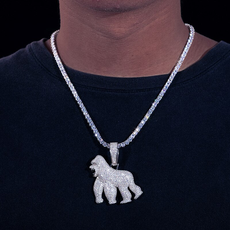 VVS1 Moissanite Gorilla Pendant Necklace – 925 Sterling Silver