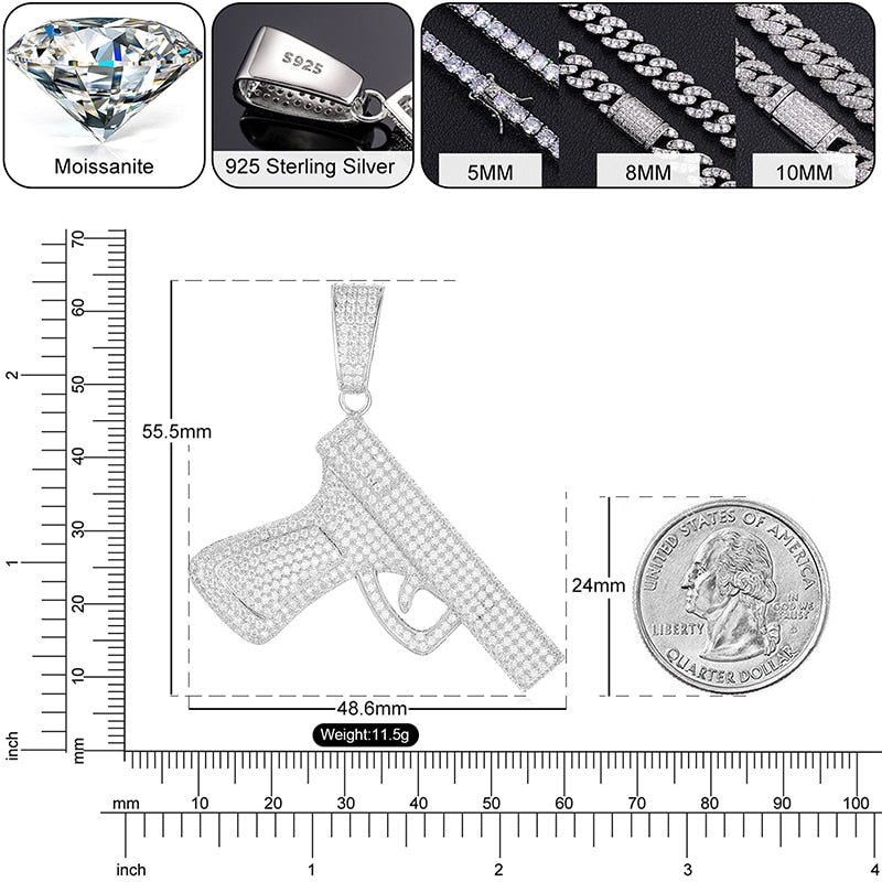 VVS1 Moissanite Gun Pendant Necklace – 925 Sterling Silver