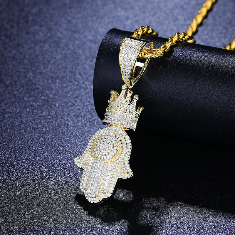 VVS1 Moissanite Hamsa Hand Pendant Necklace – 925 Sterling Silver