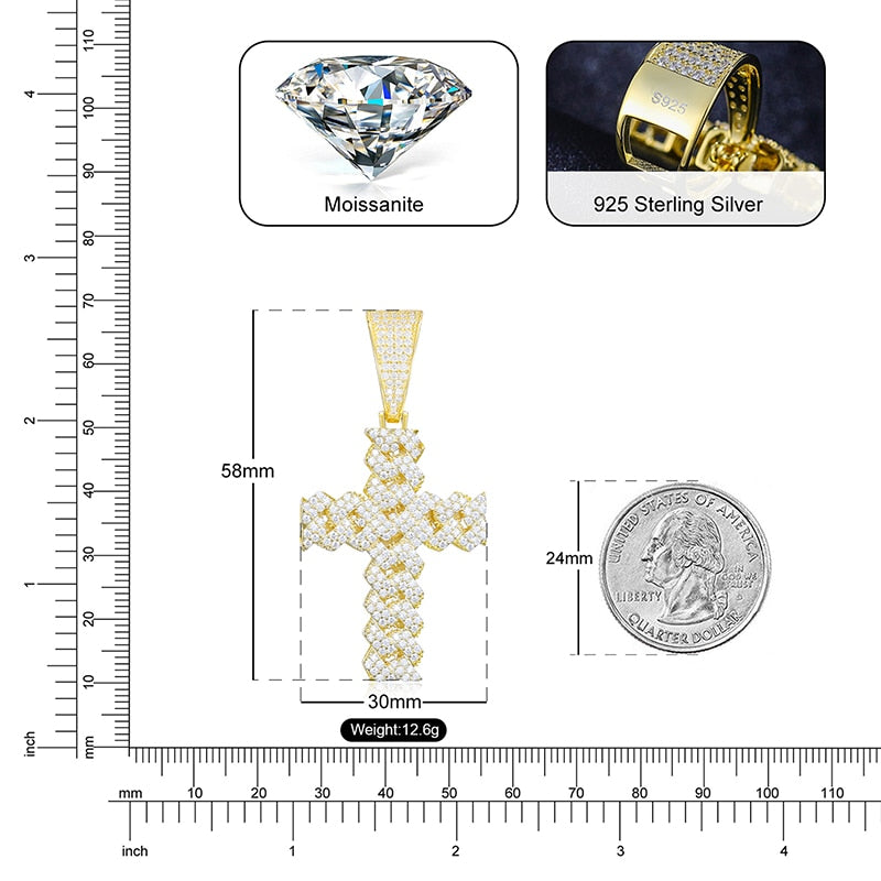 VVS1 Moissanite Cross Pendant Necklace – 925 Sterling Silver
