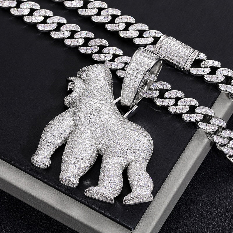 VVS1 Moissanite Gorilla Pendant Necklace – 925 Sterling Silver