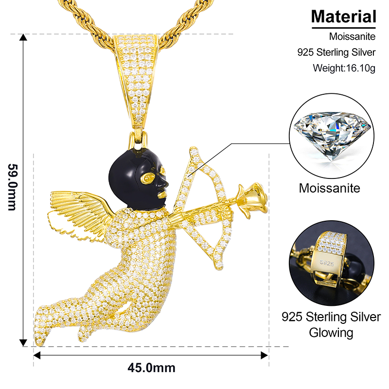 VVS1 Moissanite Masked Angel Pendant Necklace – 925 Sterling Silver