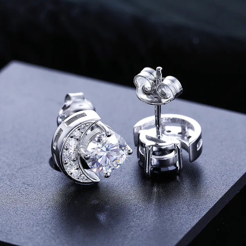 VVS1 Moissanite Crescent Moon Earrings – 925 Sterling Silver