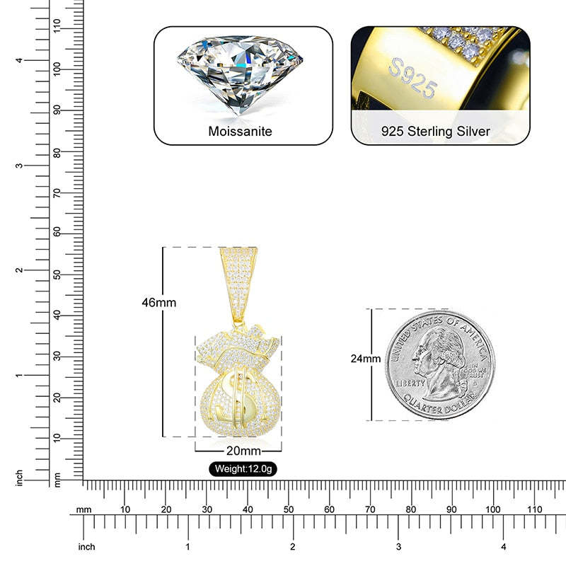 VVS1 Moissanite Money Bag Pendant Necklace – 925 Sterling Silver