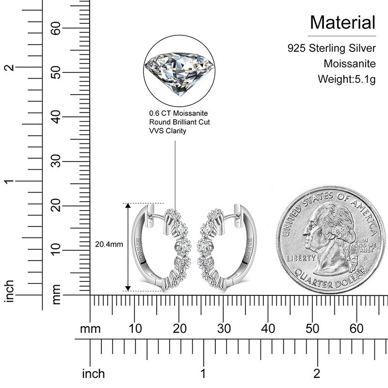 VVVS1 Moissanite Hoop Earrings – 925 Sterling Silver
