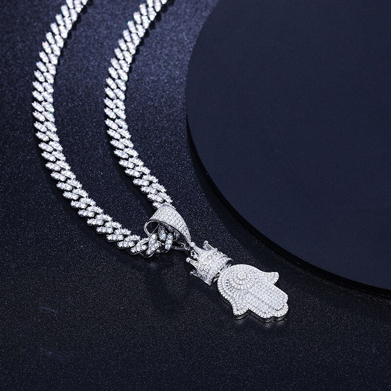 VVS1 Moissanite Hamsa Hand Pendant Necklace – 925 Sterling Silver