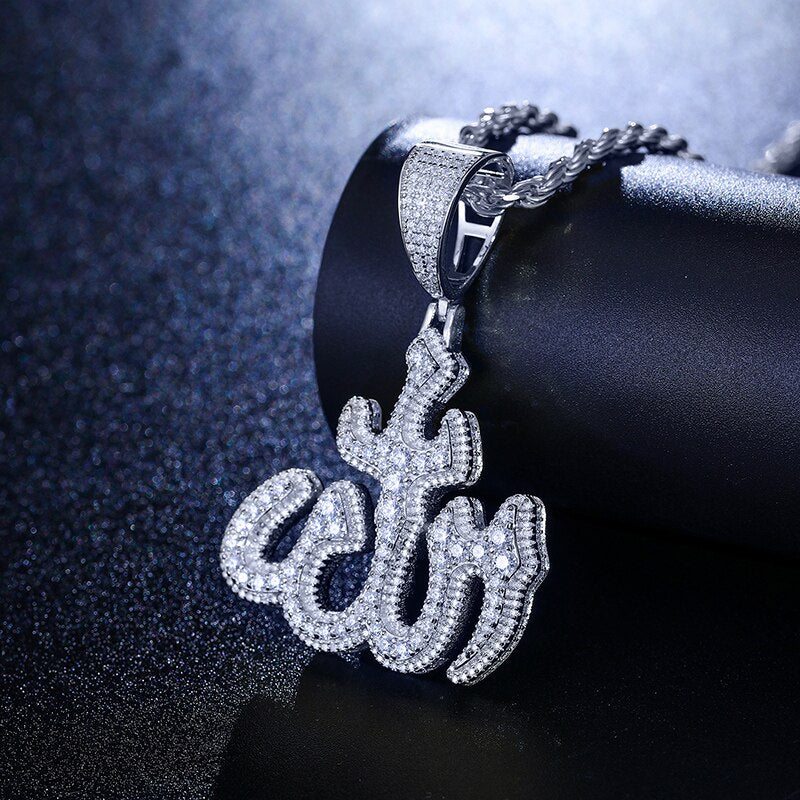 VVS1 Moissanite Muslim Rune Pendant Necklace – 925 Sterling Silver