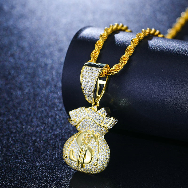 VVS1 Moissanite Money Bag Pendant Necklace – 925 Sterling Silver