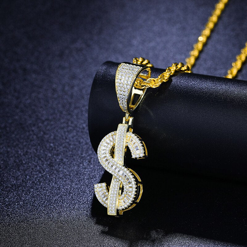 VVS1 Moissanite Dollar Sign Pendant Necklace – 925 Sterling Silver