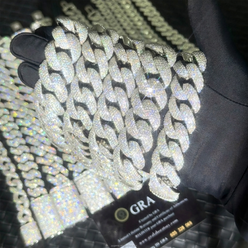 VVS1 Moissanite Cuban Link Chain 13mm–22mm | 925 Sterling Silver | GRA Certified | Passes Diamond Tester