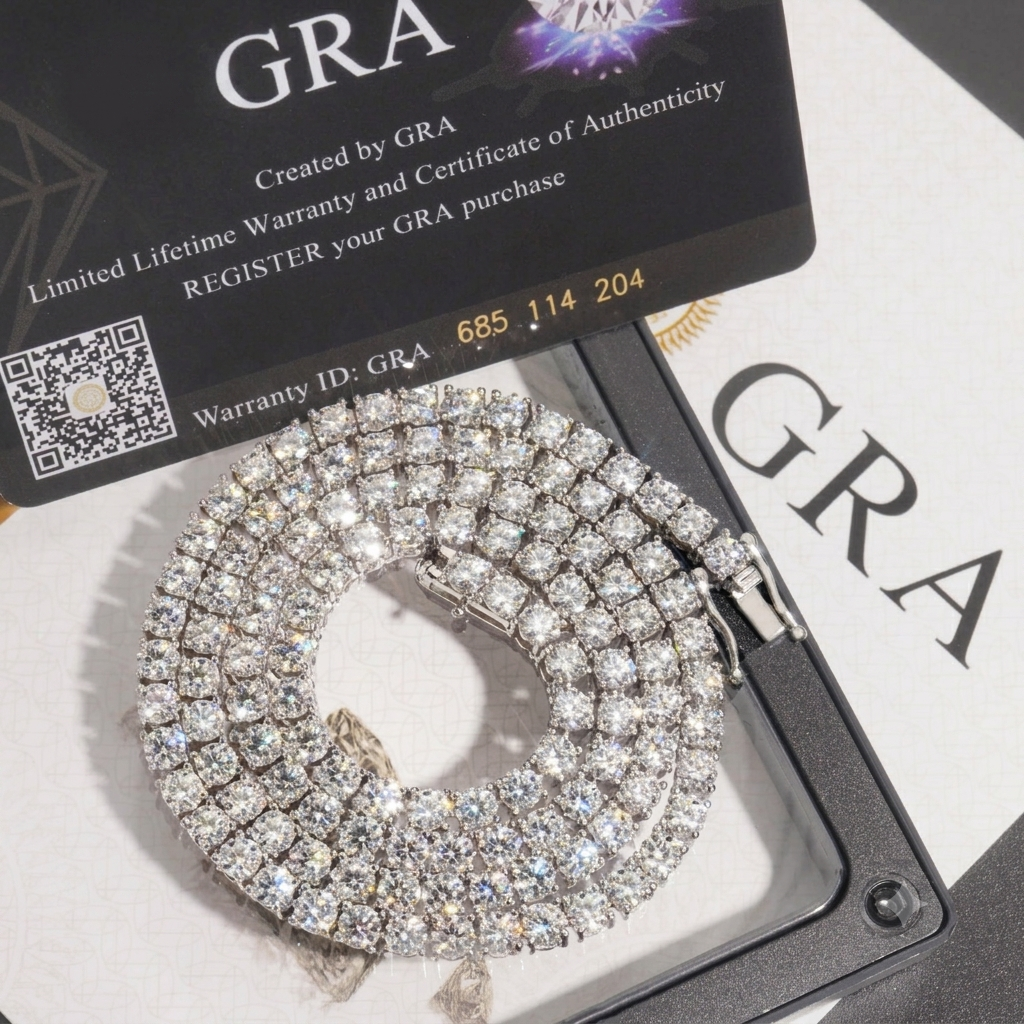 VVS1 Moissanite Tennis Chain & Bracelet | 925 Sterling Silver | GRA Certified | Passes Diamond Tester