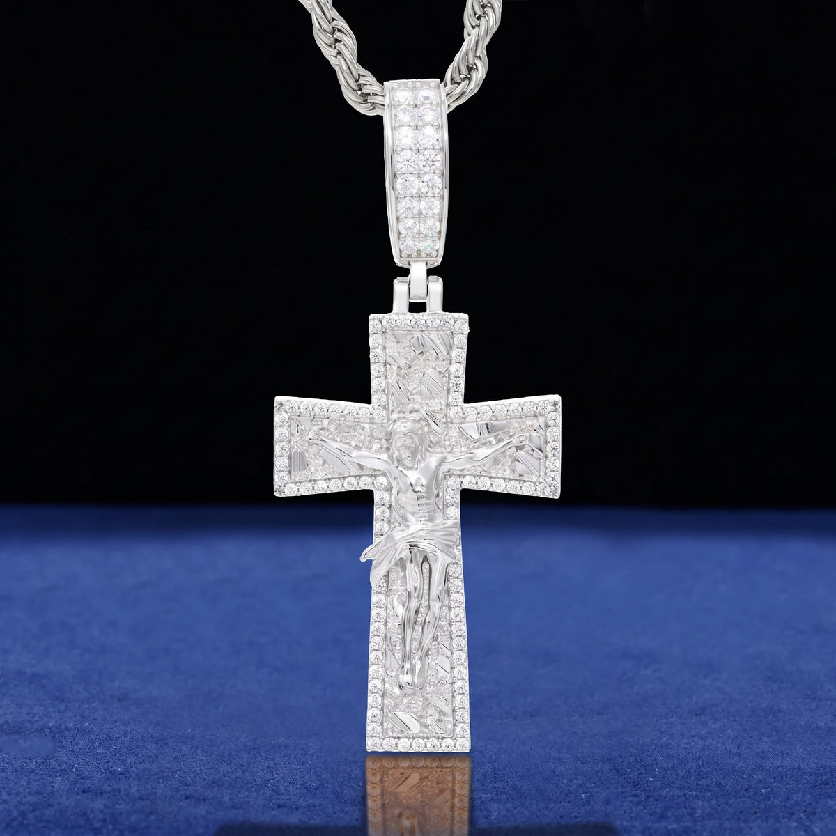 VVS1 Moissanite Crucifix Jesus Cross Pendant | 925 Sterling Silver | GRA Certified | Passes Diamond Tester