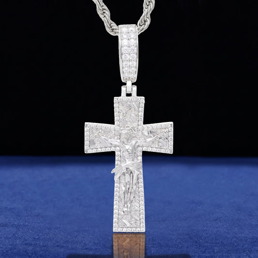 VVS1 Moissanite Crucifix Jesus Cross Pendant | 925 Sterling Silver | GRA Certified | Passes Diamond Tester