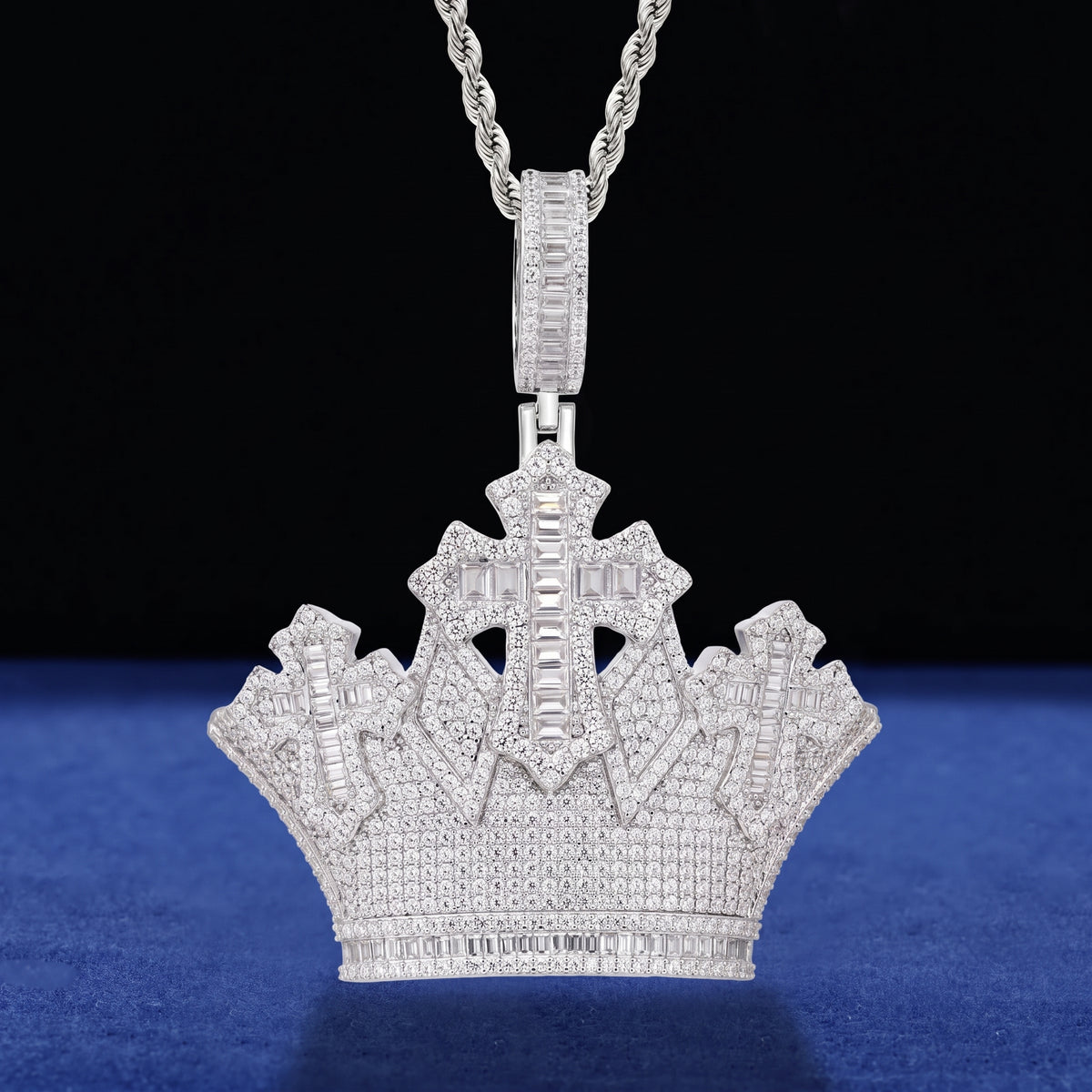 VVS1 Moissanite Crown Cross Pendant | 925 Sterling Silver | GRA Certified | Passes Diamond Tester