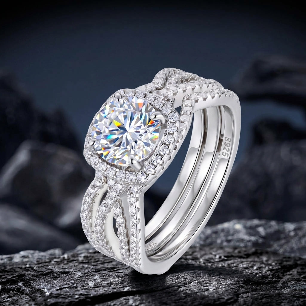 Bow Halo VVS1 Moissanite Engagement Ring | 925 Sterling Silver | GRA Certified | Passes Diamond Tester