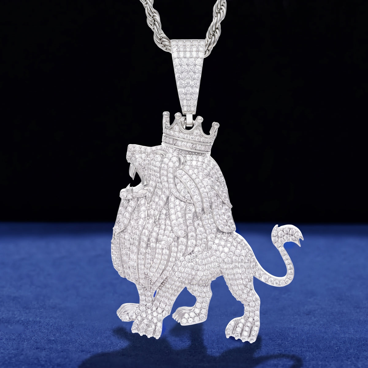 VVS1 Moissanite Roaring Lion King Pendant | GRA Certified | Passes Diamond Tester