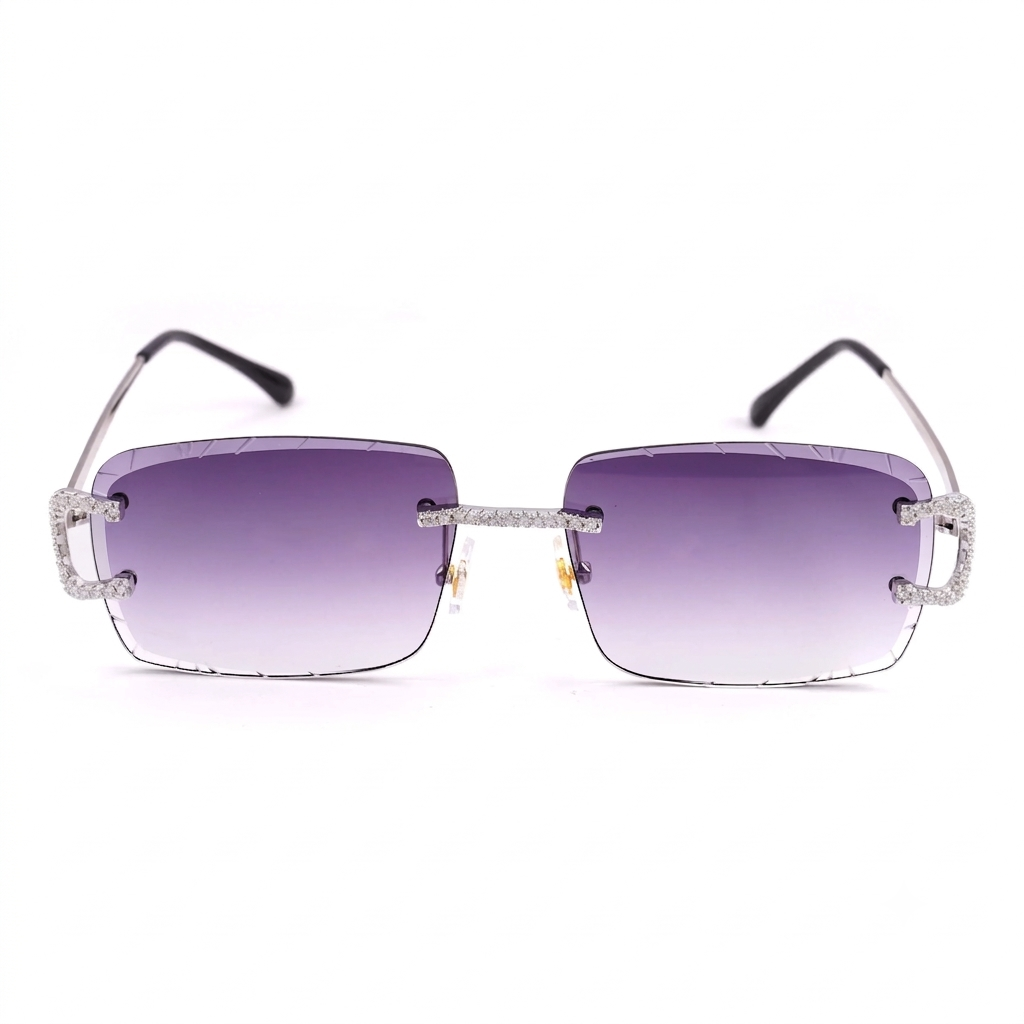 Iced Out Rimless Moissanite Sunglasses | 925 Sterling Silver | Hip Hop Sunglasses | Anti-Reflective Lens | Passes Diamond Tester