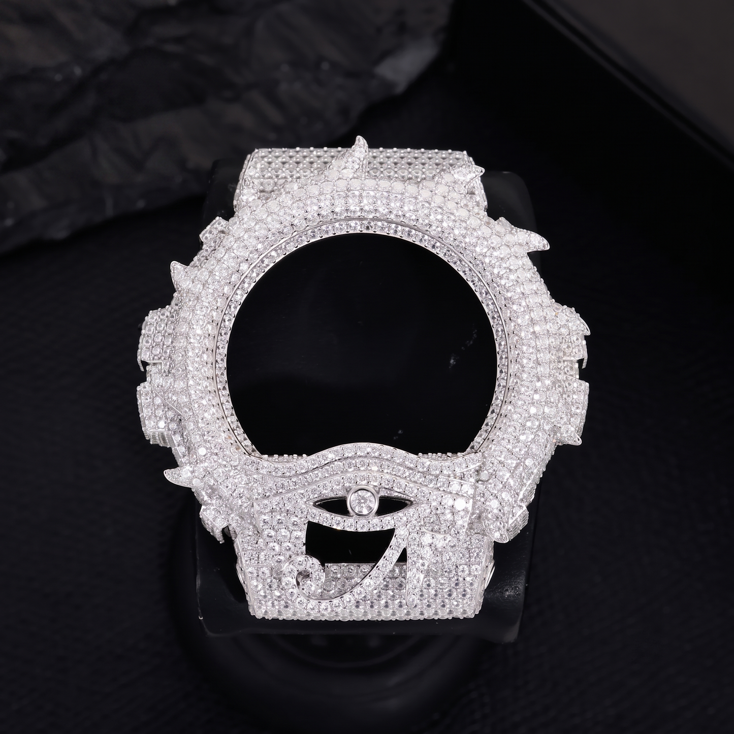 Iced Out Evil Eye & Sun Flame VVS1 Moissanite Watch Bezel for DW6900 | Buss Down | GRA Certified