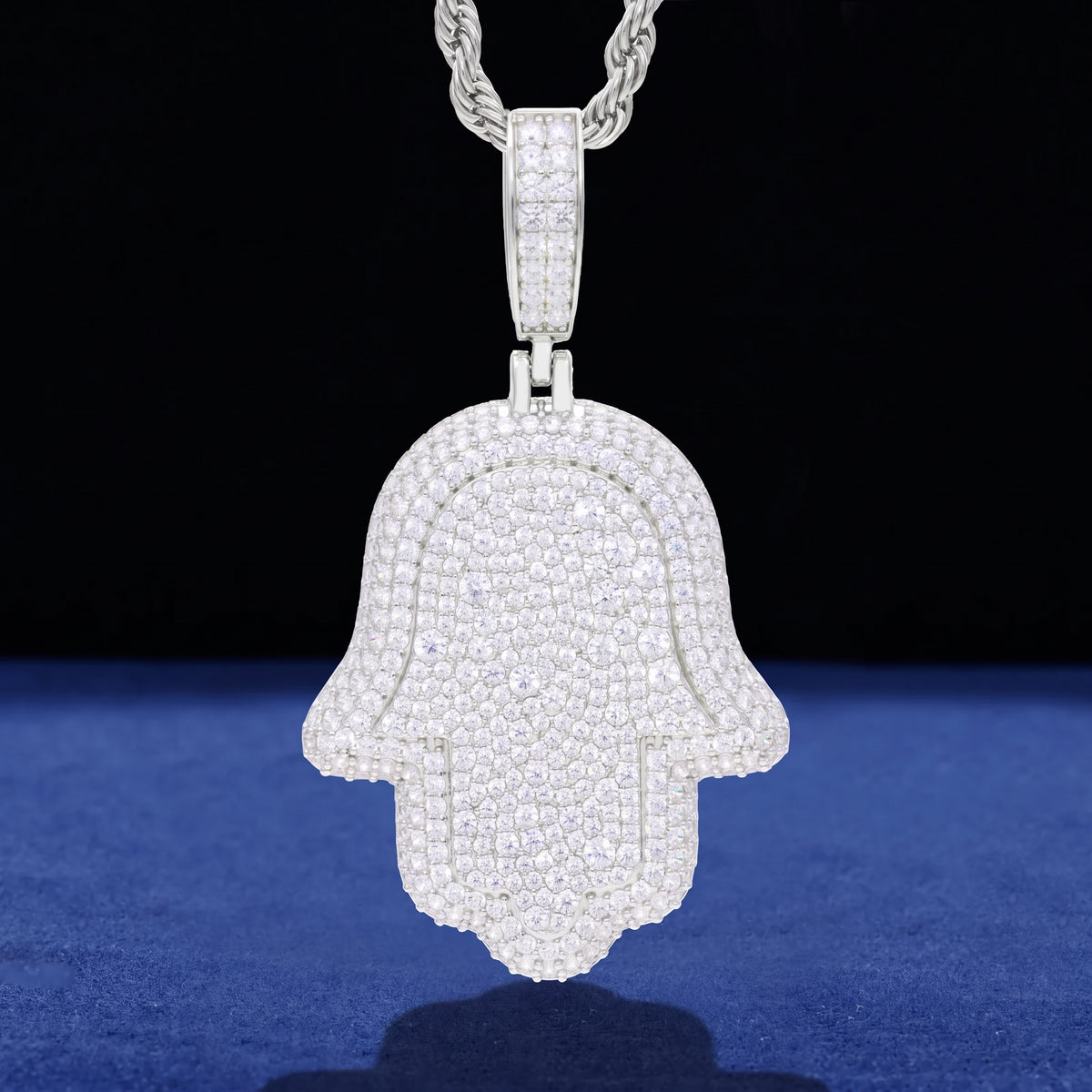 VVS1 Moissanite Hamsa Hand Pendant | 925 Sterling Silver | GRA Certified | Passes Diamond Tester