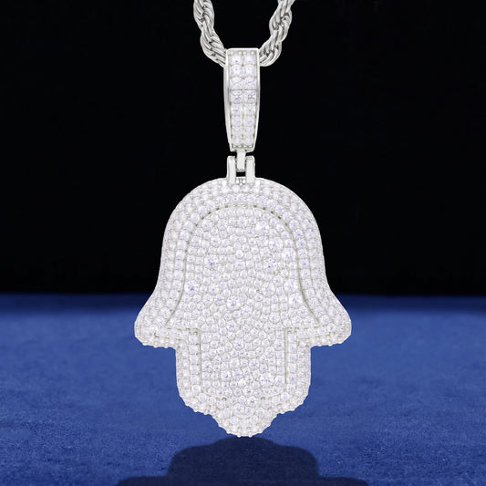 VVS1 Moissanite Hamsa Hand Pendant | 925 Sterling Silver | GRA Certified | Passes Diamond Tester