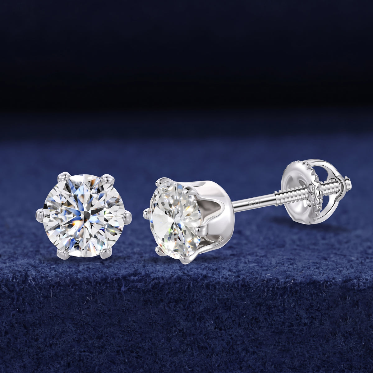 VVS1 Moissanite 6-Prong Solitaire Stud Earrings | 925 Sterling Silver | GRA Certified | Passes Diamond Tester