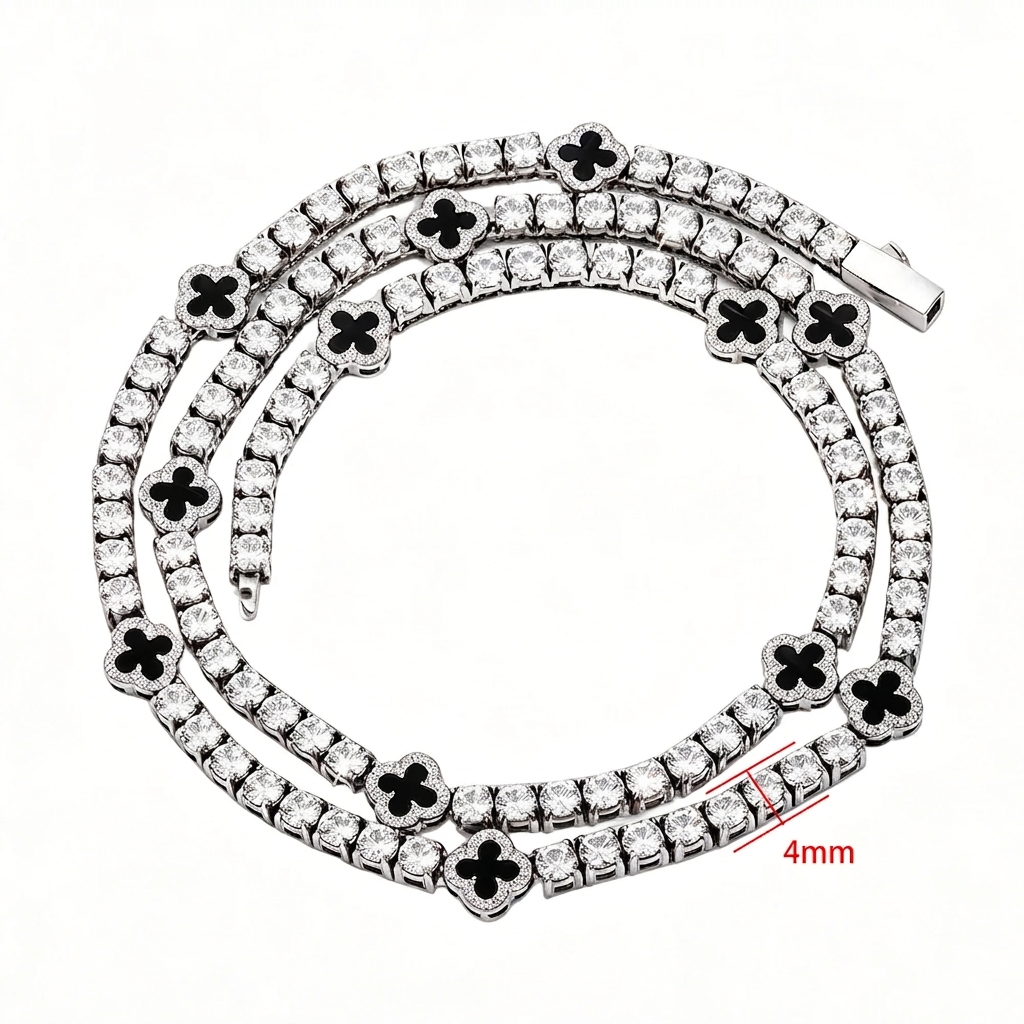 VVS1 Moissanite Four Leaf Clover Tennis Chain | Stainless Steel | Passes Diamond Tester