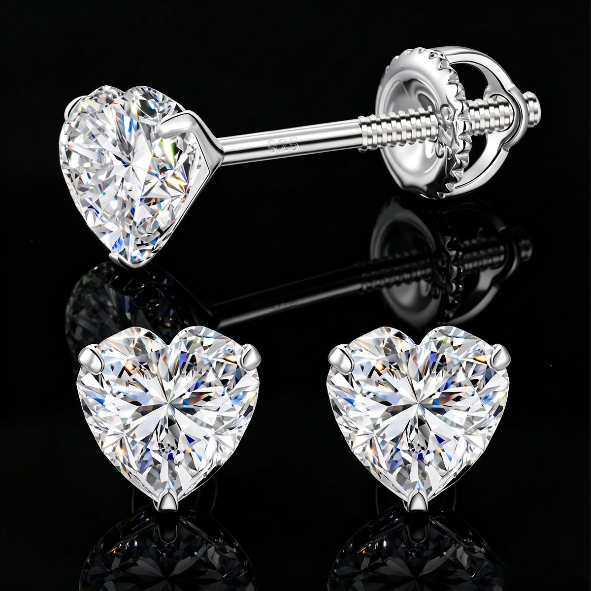 VVS1 Heart Cut Moissanite Solitaire Stud Earrings | 925 Sterling Silver | GRA Certified | Passes Diamond Tester