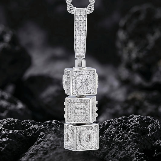 VVS1 Moissanite Rotatable CEO Dice Pendant | 925 Sterling Silver | GRA Certified | Passes Diamond Tester