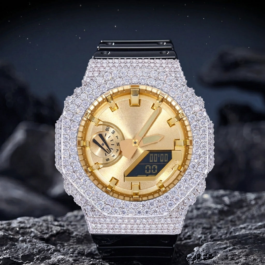 GA2100 G-Shock 2-Row Buss Down Bezel Watch Case | VVS1 Moissanite, GRA Certified