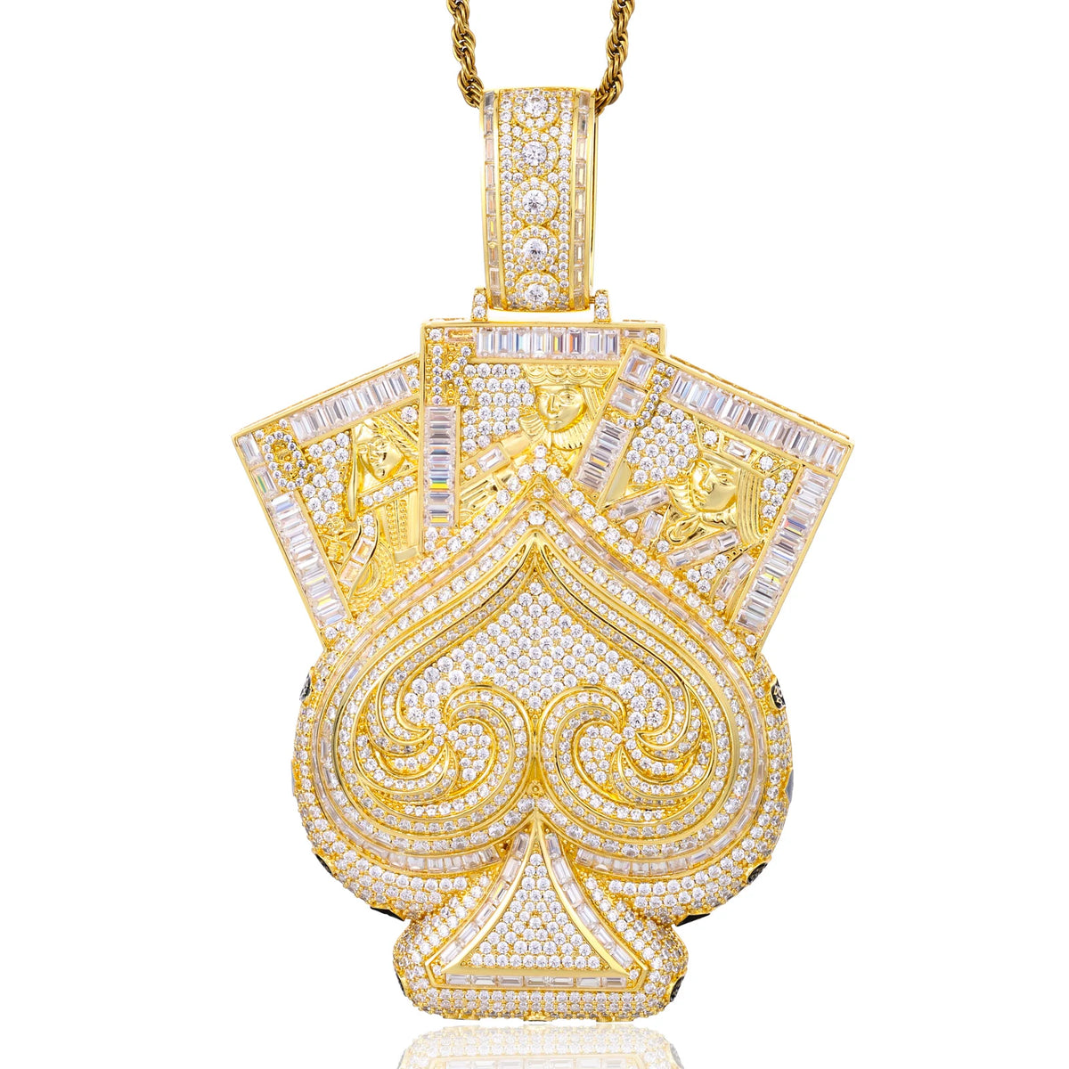 VVS1 Moissanite Baguette Spade Poker Card Pendant | 925 Sterling Silver or Brass | GRA Certified | Passes Diamond Tester