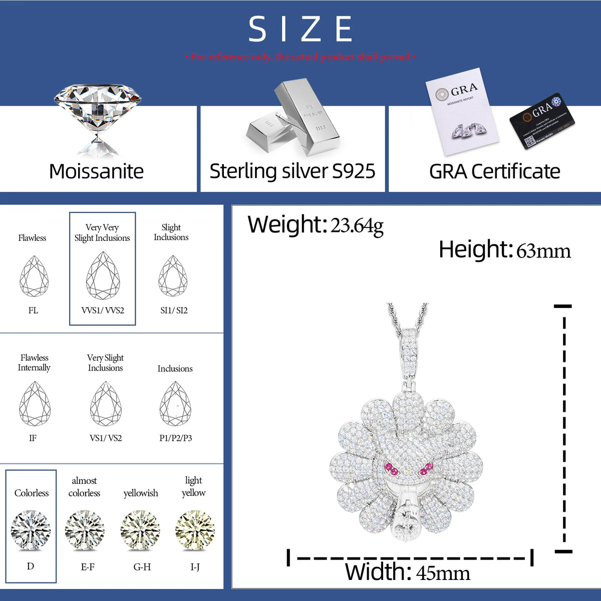 VVS1 Moissanite Devil's Sunflower Pendant | 925 Sterling Silver | GRA Certified | Passes Diamond Tester