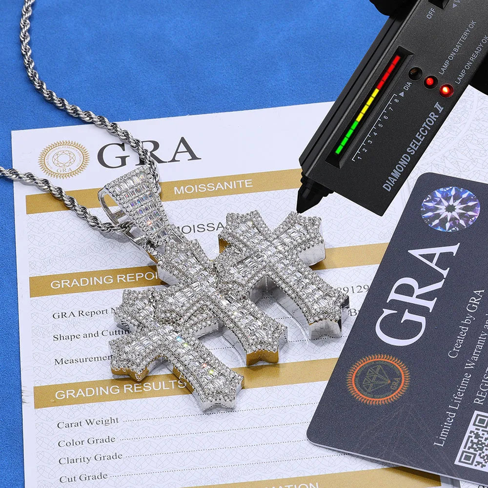 VVS1 Moissanite Triple Cross Pendant 925 Sterling Silver