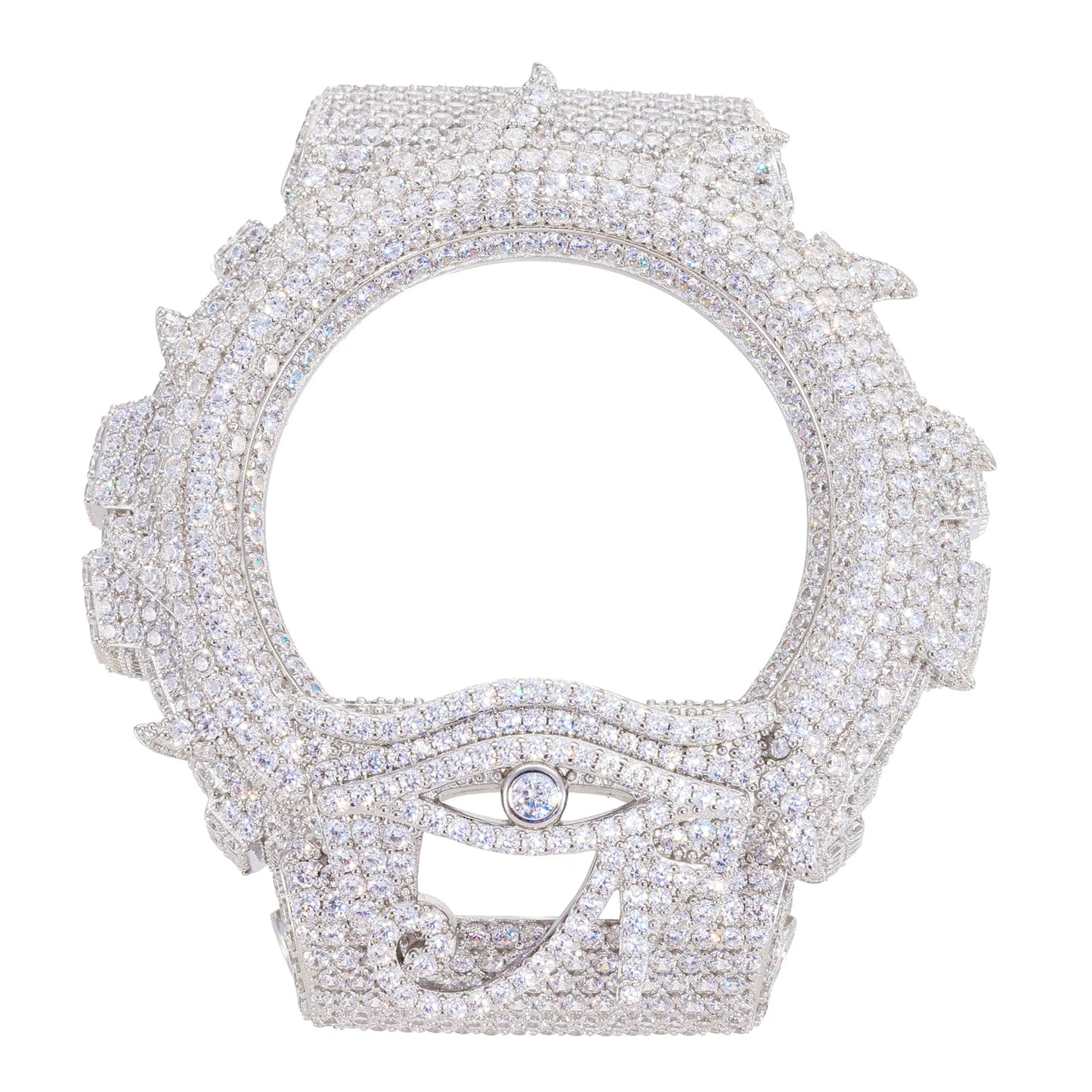 Iced Out Evil Eye & Sun Flame VVS1 Moissanite Watch Bezel for DW6900 | Buss Down | GRA Certified