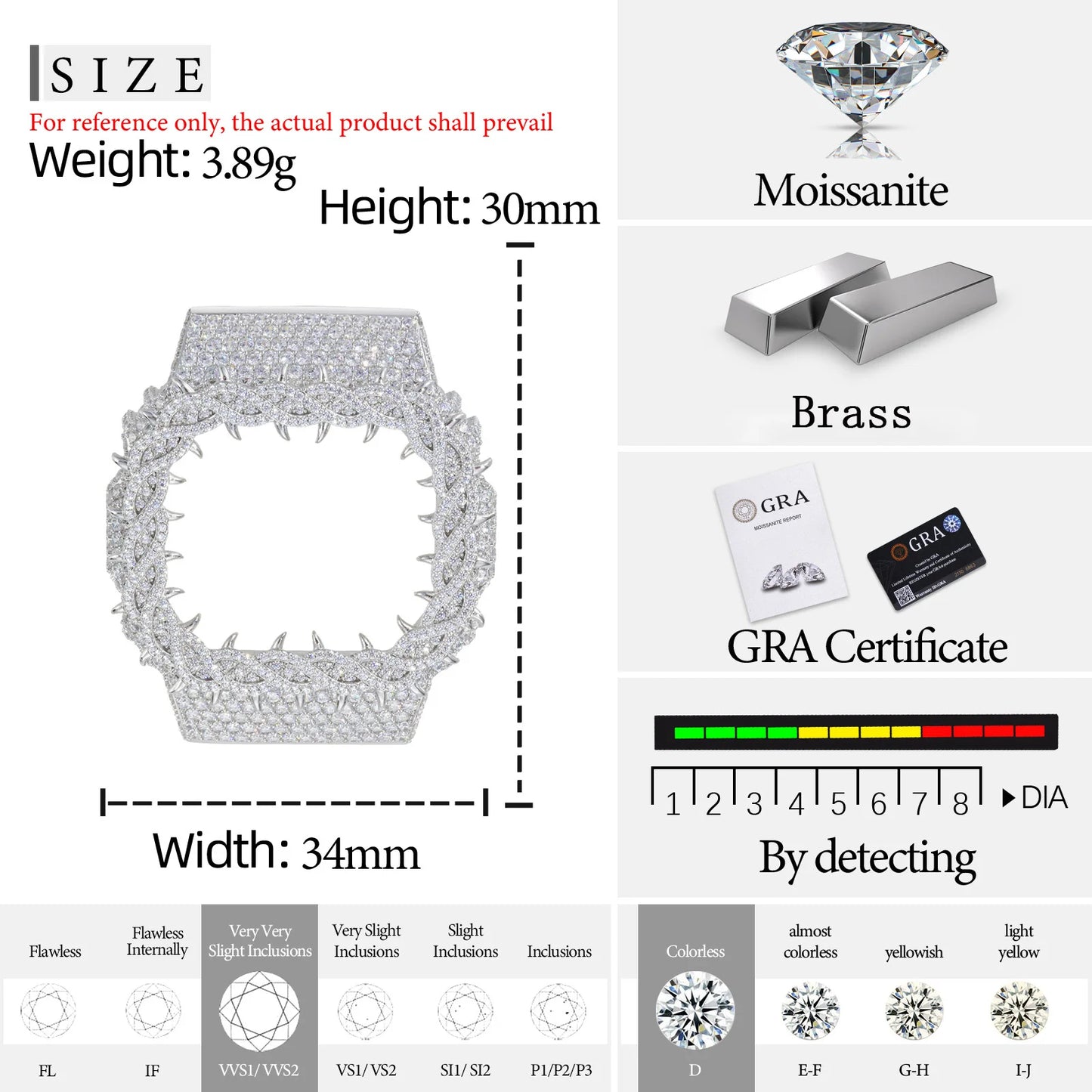 DW5600 Buss Down VVS1 Moissanite Thorns Watch Bezel