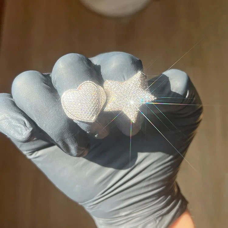 VVS1 Moissanite Star Ring 925 Sterling Silver