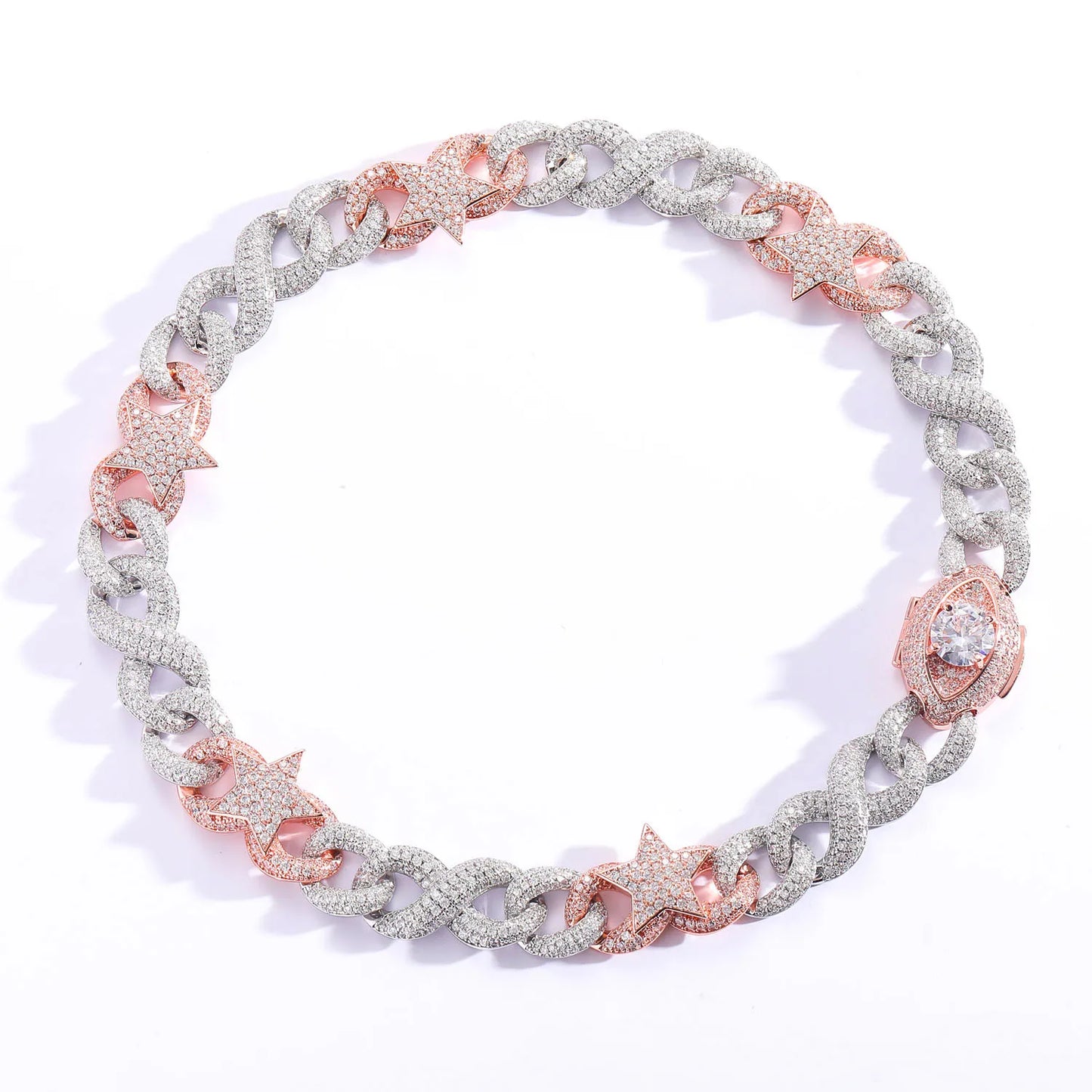 VVS1 Moissanite Double Sided Eye Link Chain Necklace 925 Sterling Silver