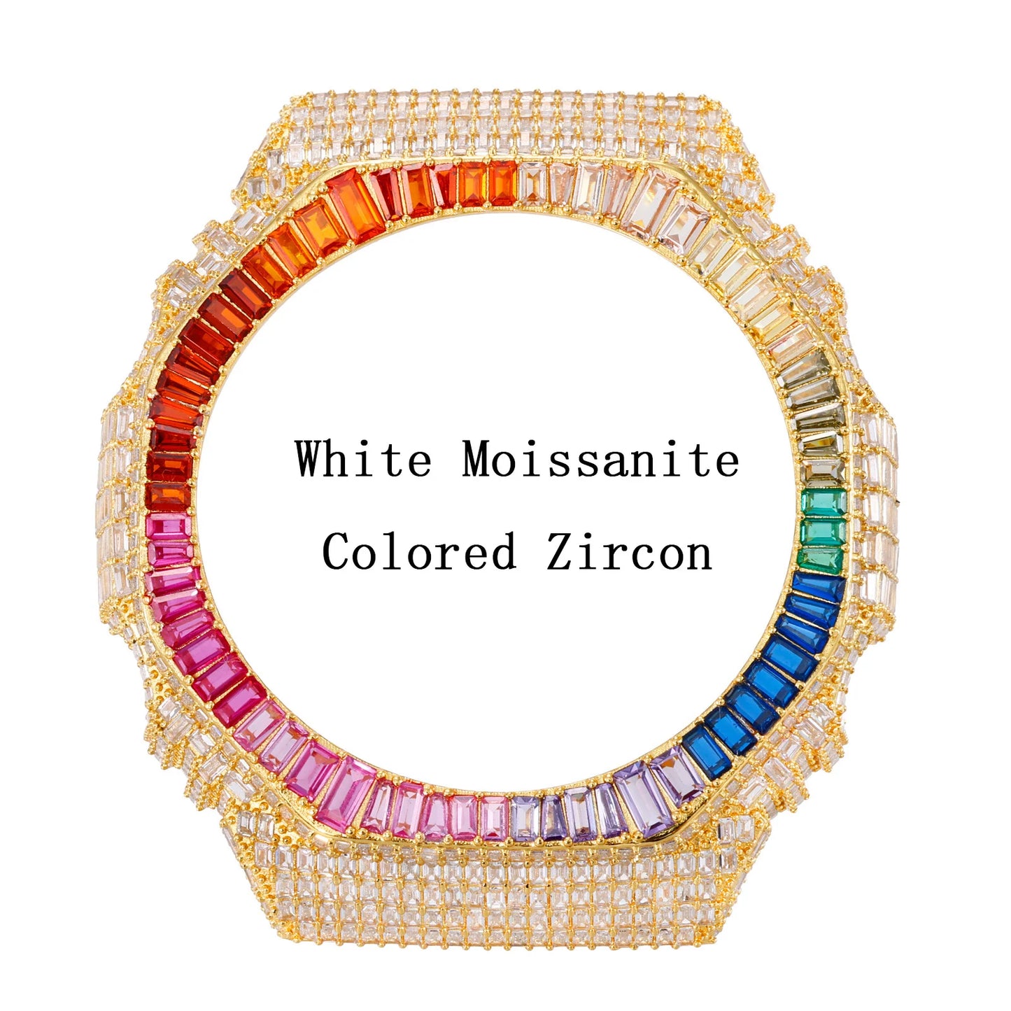 Full Baguette Rainbow VVS1 Moissanite Watch Bezel Case for GA2100 | Passes Diamond Tester | GRA Certified