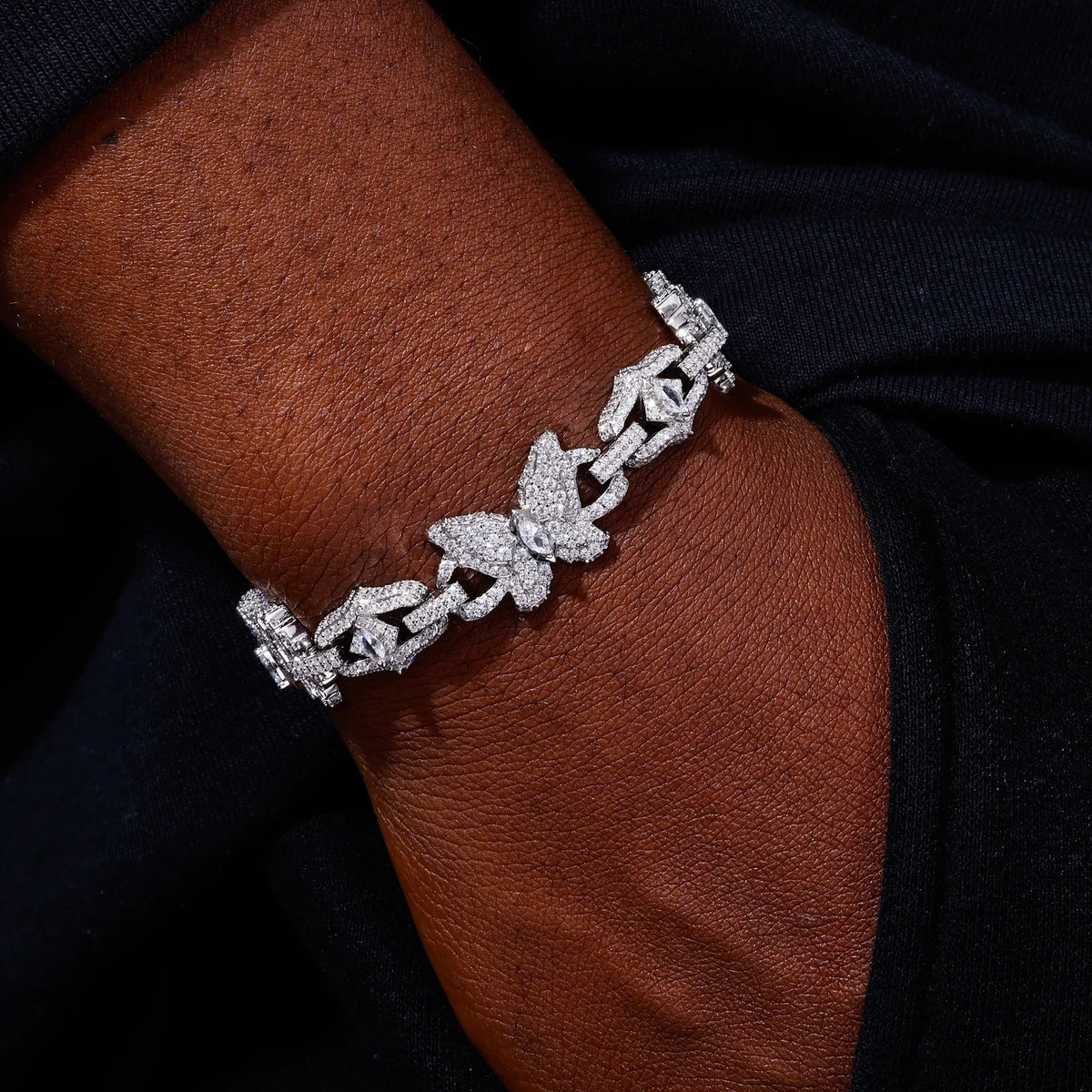 15mm VVS1 Moissanite Butterfly Link Chain Bracelet | 925 Sterling Silver | GRA Certified | Passes Diamond Tester