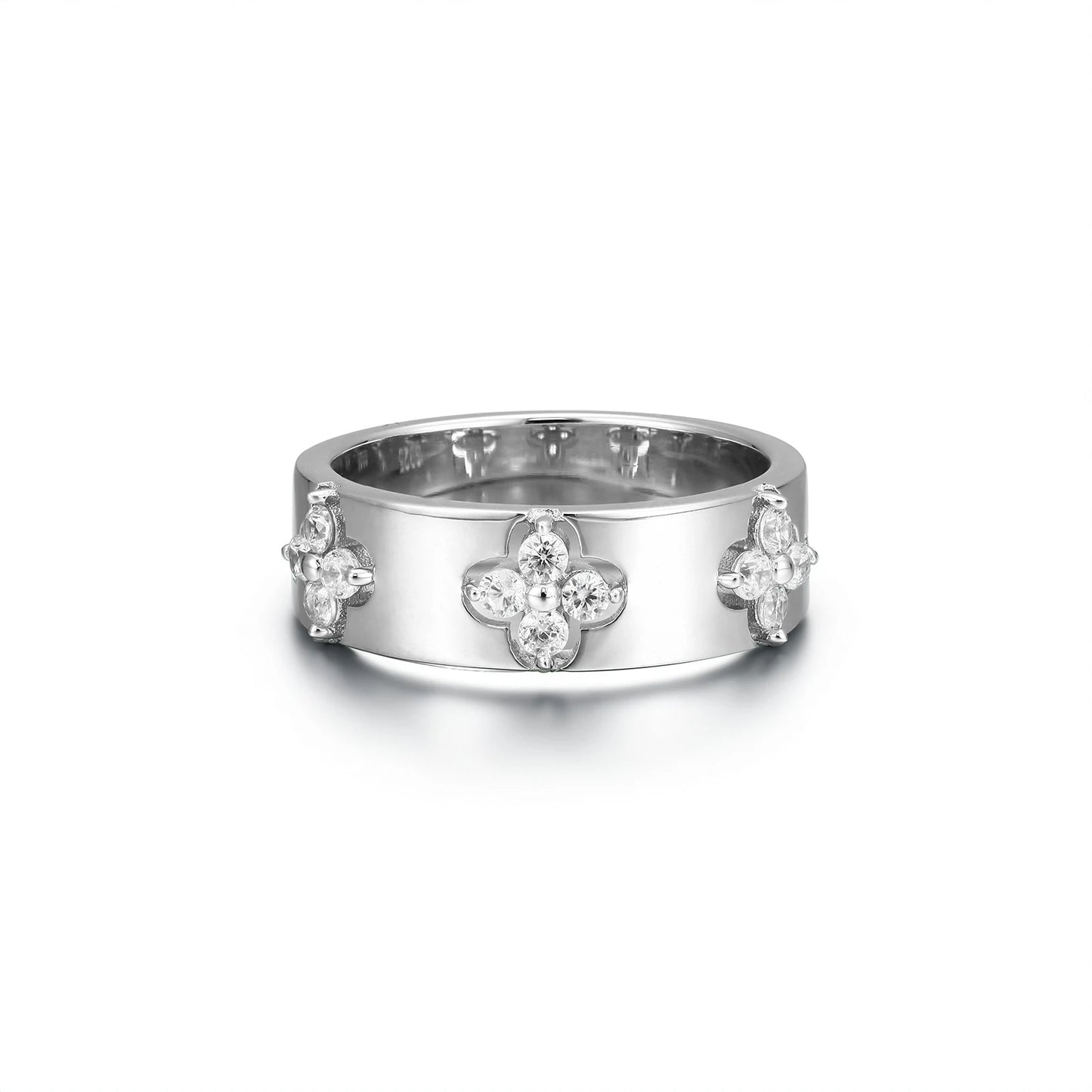 VVS1 Moissanite Four Leaf Clover Ring | 925 Sterling Silver | Passes Diamond Tester