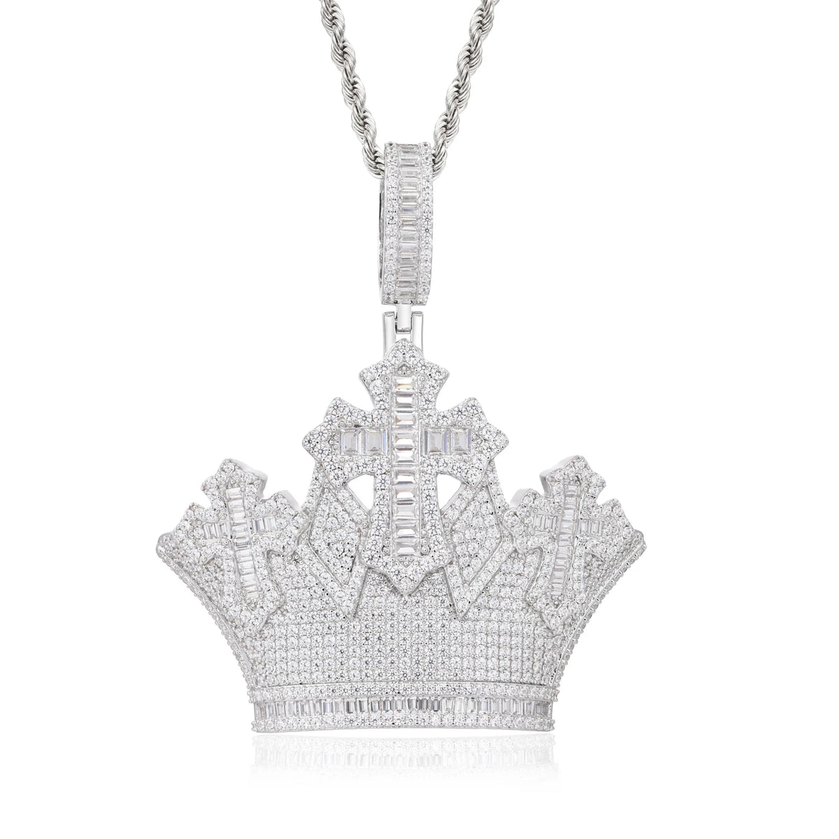 VVS1 Moissanite Crown Cross Pendant | 925 Sterling Silver | GRA Certified | Passes Diamond Tester