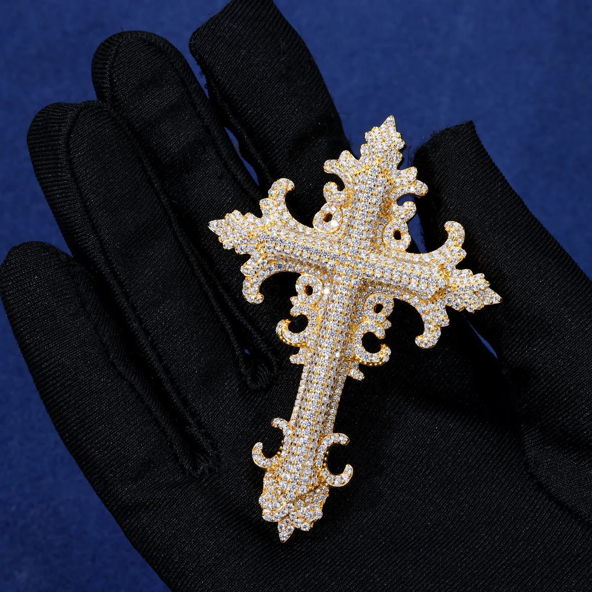 VVS1 Moissanite Baroque Carved Cross Pendant | 925 Sterling Silver | GRA Certified | Passes Diamond Tester
