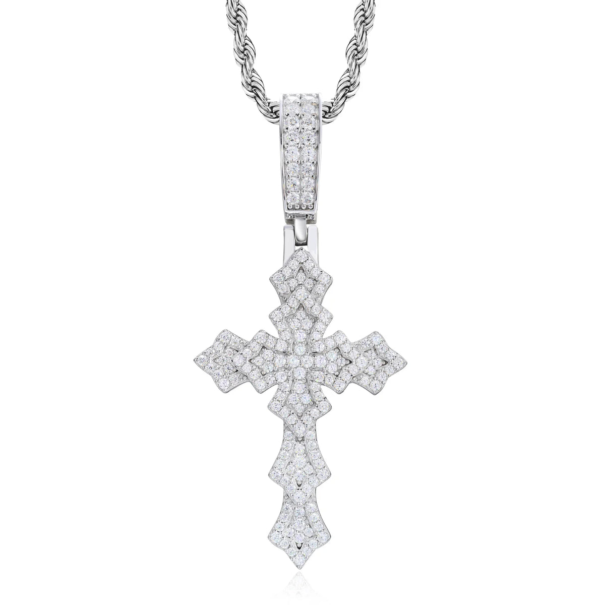 VVS1 Moissanite Cross Pendant with Rope Chain | 925 Sterling Silver | GRA Certified | Passes Diamond Tester