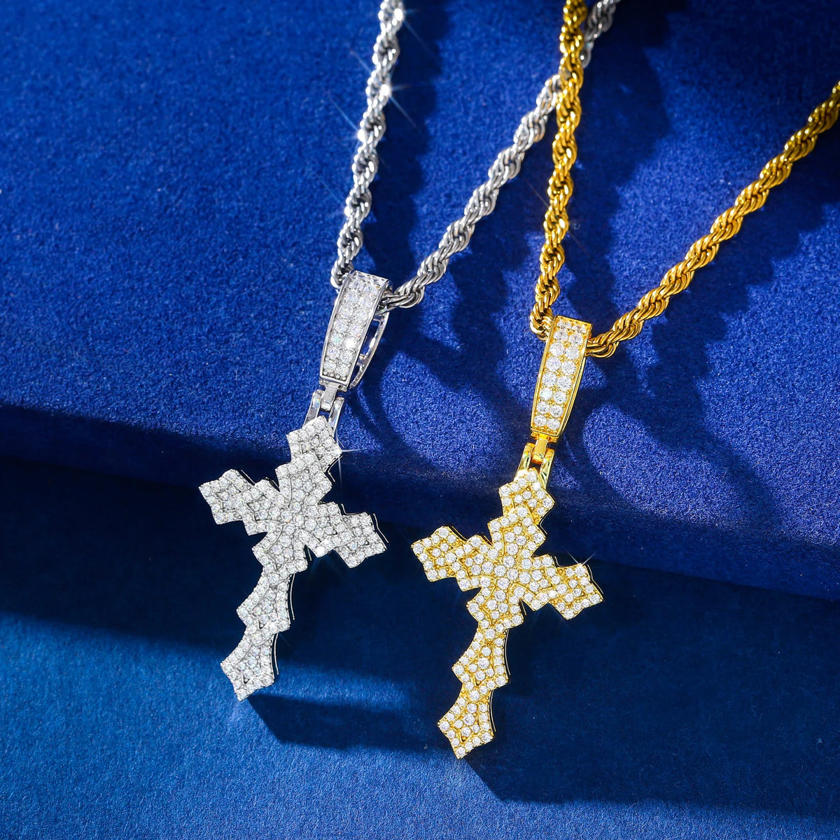 VVS1 Moissanite Cross Pendant with Rope Chain | 925 Sterling Silver | GRA Certified | Passes Diamond Tester