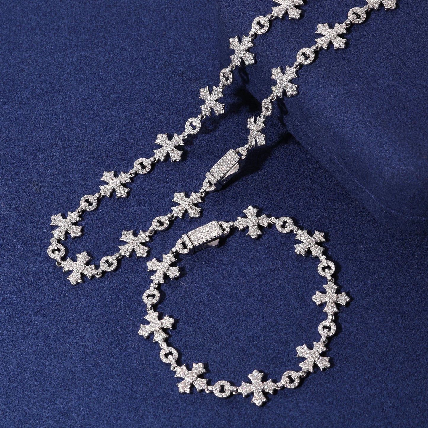 12mm VVS1 Moissanite Cross Link Chain | 925 Sterling Silver | Passes Diamond Tester