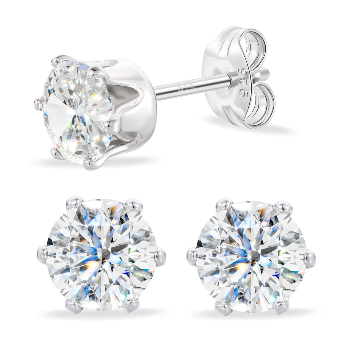 VVS1 Moissanite 6-Prong Solitaire Stud Earrings | 925 Sterling Silver | GRA Certified | Passes Diamond Tester