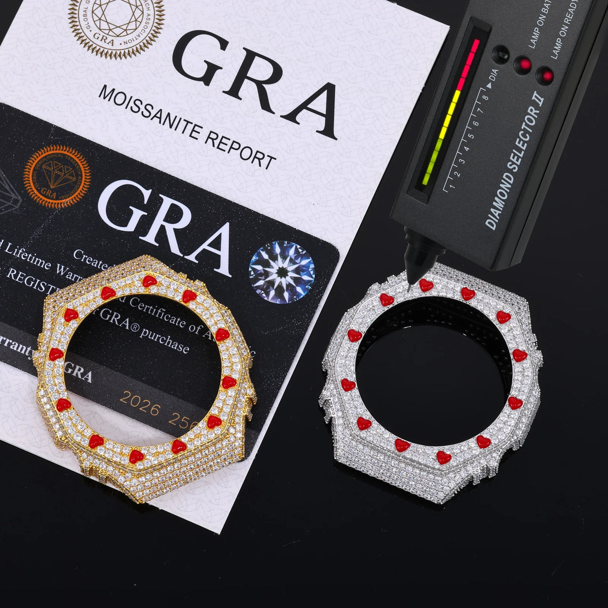 GA2100 G-Shock Buss Down VVS1 Moissanite Red Enamel Heart Watch Case | Passes Diamond Tester