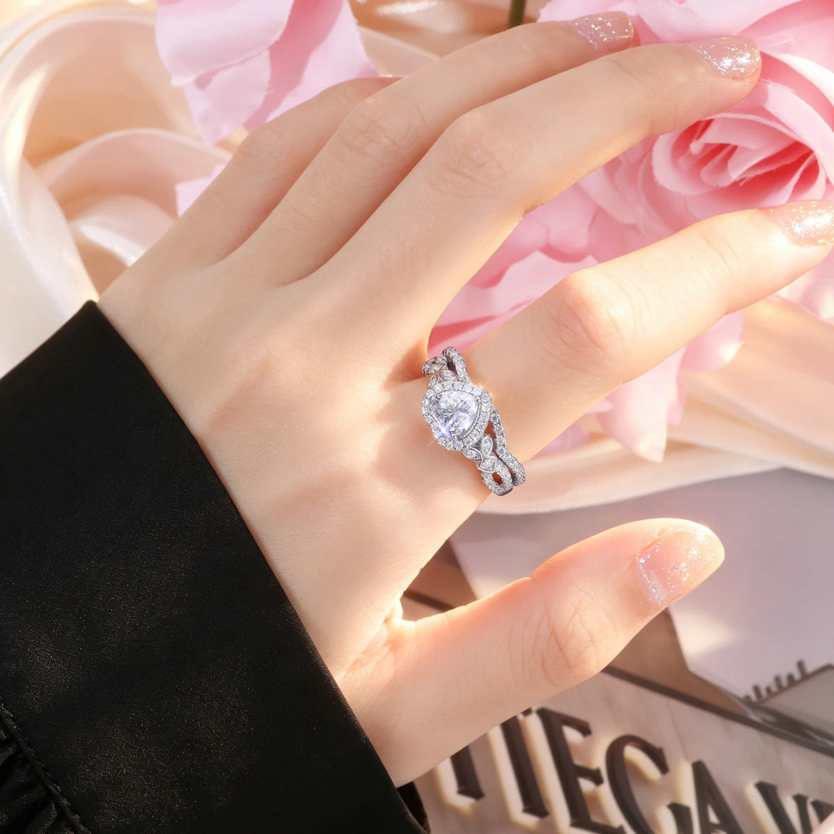 Heart Cut VVS1 Moissanite Stackable Engagement Ring Set | 925 Sterling Silver | GRA Certified | Passes Diamond Tester